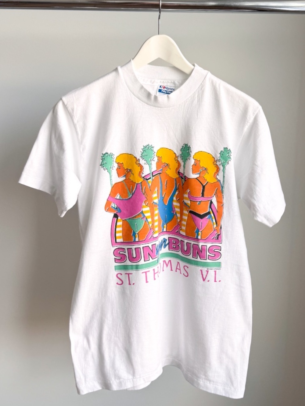 Vtg 1988 Hanes Sun Your Buns St Thomas VI Virgin Islands Tee M Neon Bikini 50/50
